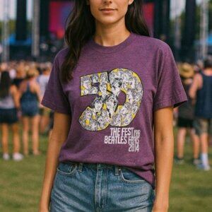 AMERICAN APPAREL maroon 2014 Beatles Fest short sleeve tee Women's size Large